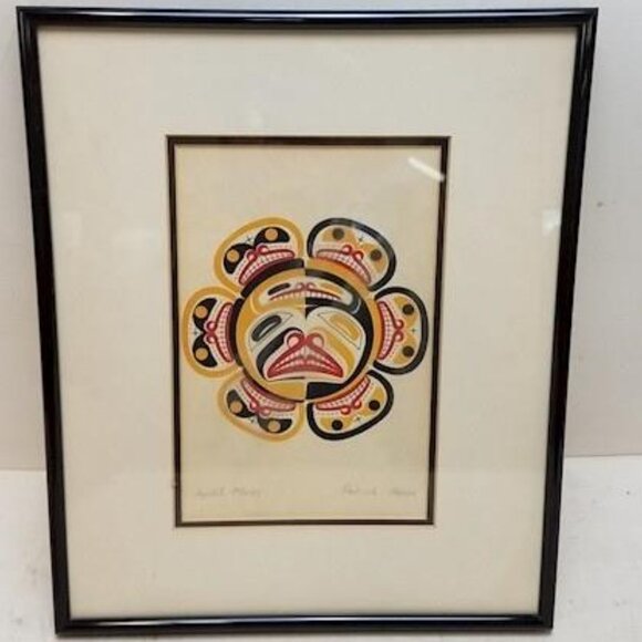 Stan Hunt Kwakiutl Nation Print Signed 1979 Kwa-Gulth Split Moon Art Card Frame - Picture 1 of 5